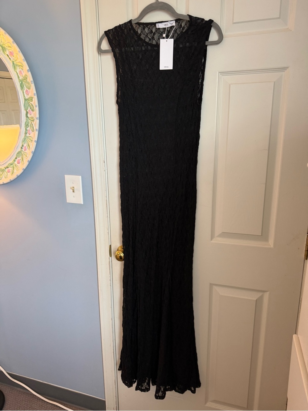NWT Mango Black Sleeveless Lace Maxi Dress. Size XL.